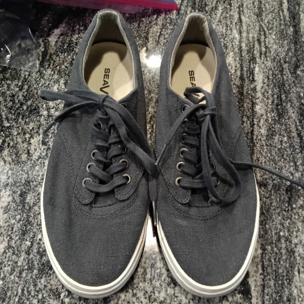 Seavees Hermosa Plimsoll Linen Sneaker Shoes Men's Size 8 Blue Coastal Beach